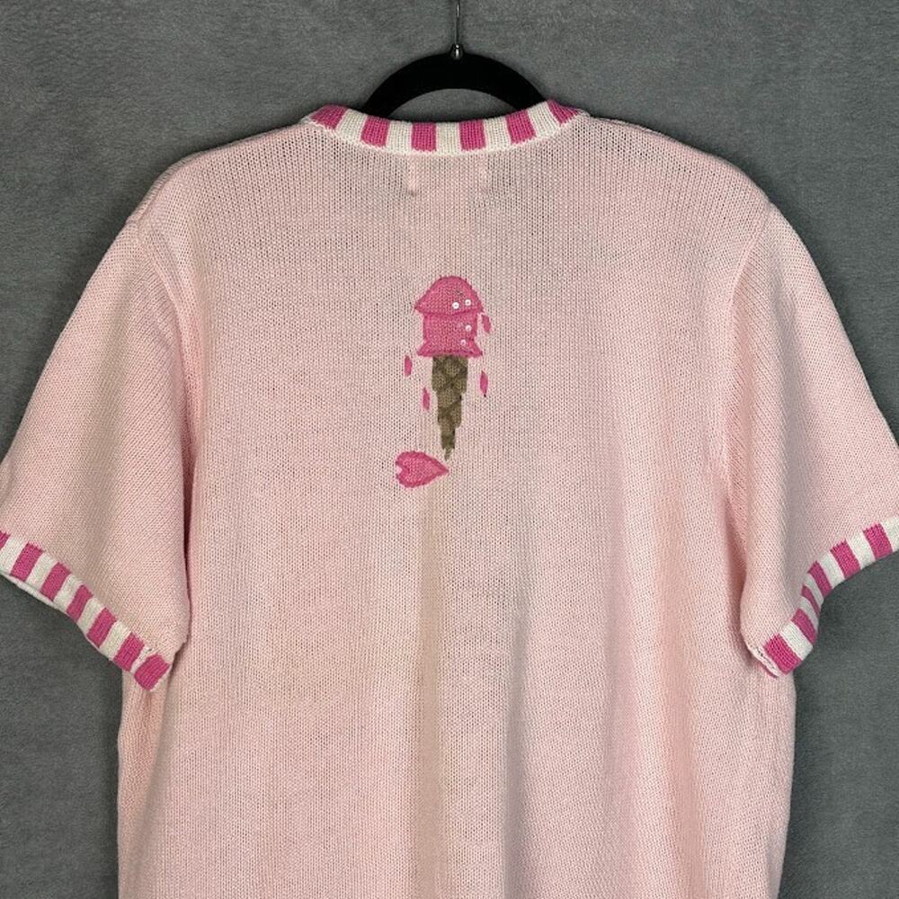 Quacker Factory Sweater Large Pink Fruit Cardigan Short Sleeve Summer Picnic - Picture 5 of 12
